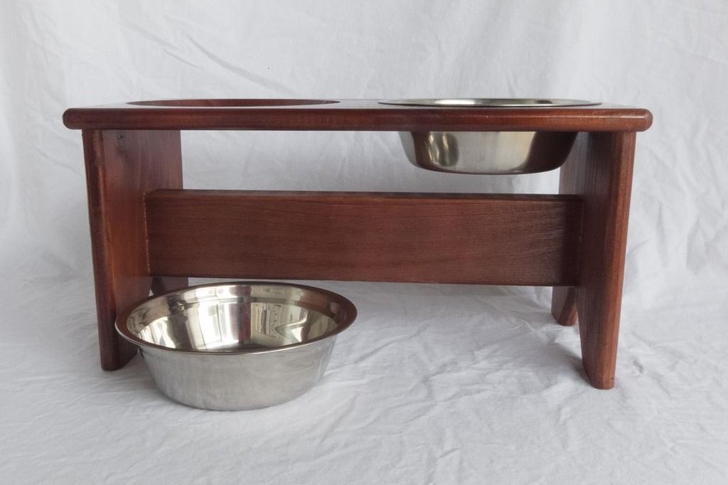 Elevated DOG Bowl Stand Wooden 2 Bowls 300 MM 12" Tall Raised DOG Bowls
