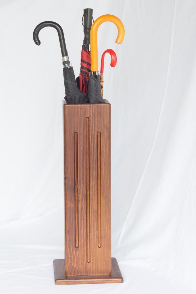 Wooden Umbrella Stand And Walking Cane Holder Vertical Grooves Ebay