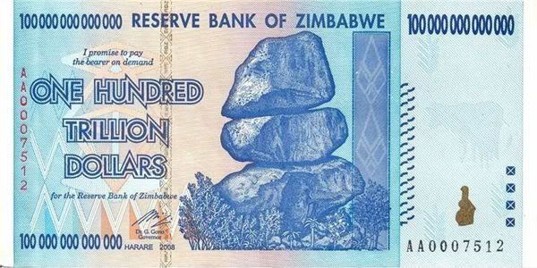 A 100 TRILLION ZIMBABWE DOLLAR