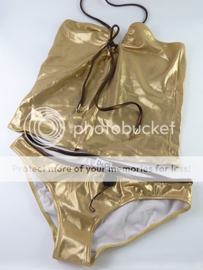 Dolce Gabbana D G Beachwear Swimwear Metallic Gold Tankini Bikini Size 
