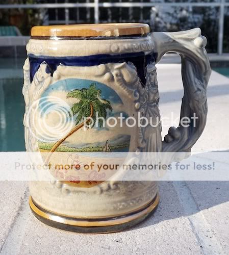 vtg. 1940s PUERTO RICO beer stein~beach & castle  