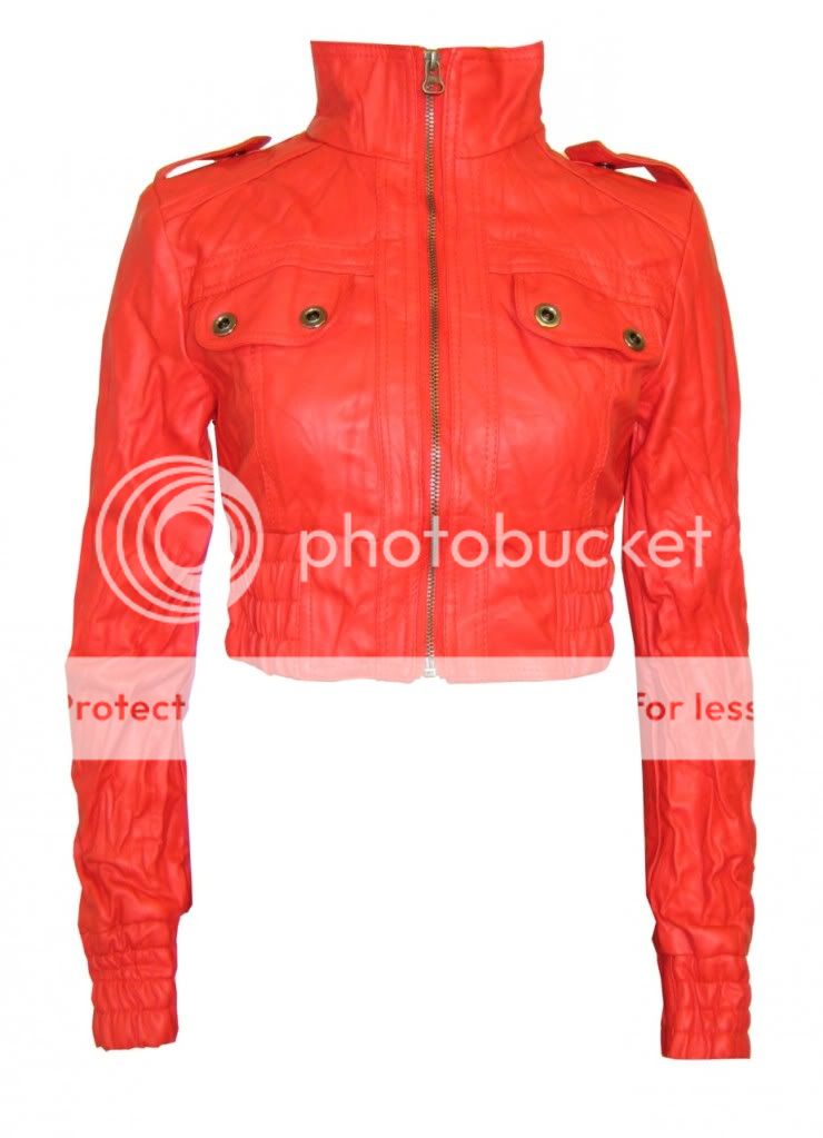 Red PVC Leather Look Zip Crop Jacket XS s s M M L L XL 6 8 10 12 14